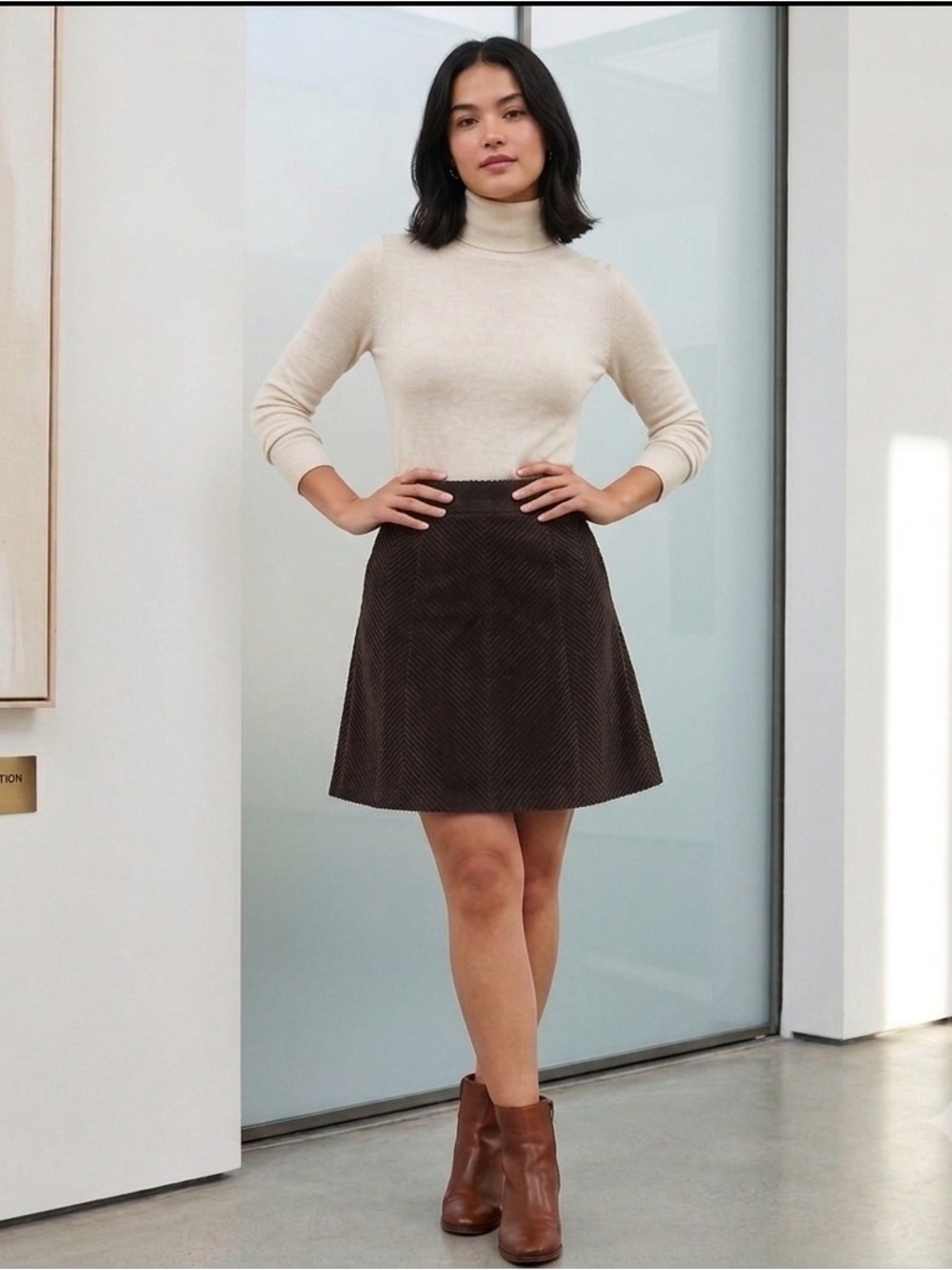 GAP Black Textured Chevron Cotton A-Line Skirt